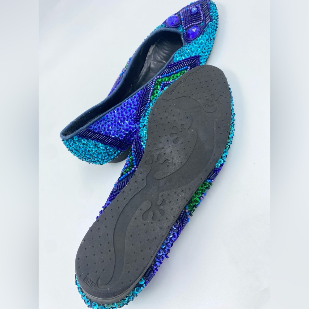 Vintage Frankie & Baby Beverly Feldman Sequin Beaded Flats Art Deco 7 Blue - Picture 5 of 6